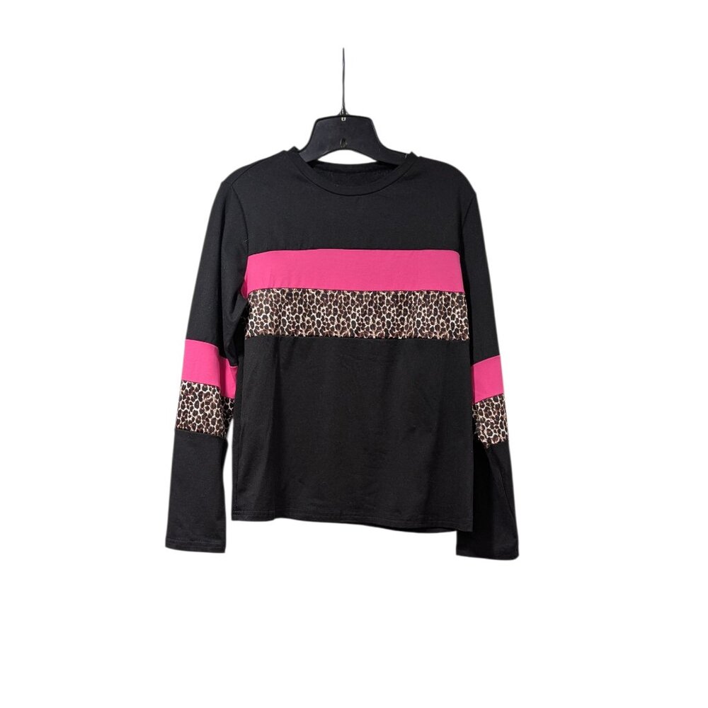 Shein Lune Leopard Print Color Block Shirt Sz M - image 1